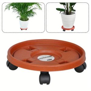Flower Pot Moving Tray with Wheels Outdoor Planter Stand Garden Portable Round Removable Flower Pot Rack Indoor Balcony