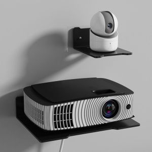 MOUSSE สีดำสีดำ ชั้นวางของเราเตอร์ เหล็กคาร์บอนสตีล อุปกรณ์ติดผนัง ตัวยึดสำหรับเก็บโปรเจคเตอร์ ชั้นวางของติดผนัง จุได้มาก รองรับโปรเจคเตอร์ สำหรับบ้าน