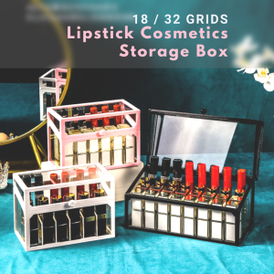 M Concept eMall 18/32 Grids Lipstick Storage Box With Cover Transparent Dust Proof Glass Makeup Cosmetic Organizer Rack