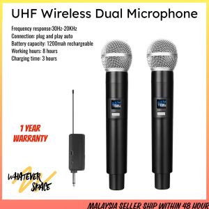 UHF Wireless Dual Mircophone Handheld Dynamic Microphone Karaoke Microphone with Rechargeable Receiver