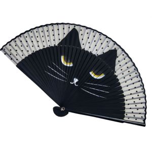 FDO0009 Exiquisite Chinese Style Bamboo Wooden Handmade Cat Patterns Summer Gift Folding Fan Fan Crafts Home Decoration Silk Fan