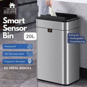 20L Stainless Steel Smart Sensor Sliding Motion Lid Trash Bin | Home Office Automatic Bagging Open Kitchen Rubbish Bin Rechargable by Thehomeshoppe