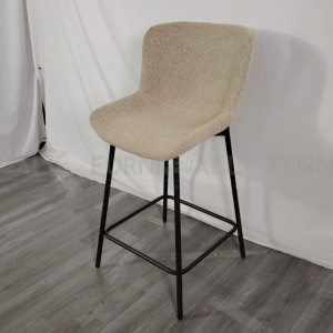 Furnimall Bouclé Fabric Island Chair Premium Modern Bar Chair Backrest Kerusi Makan Tinggi Cafe