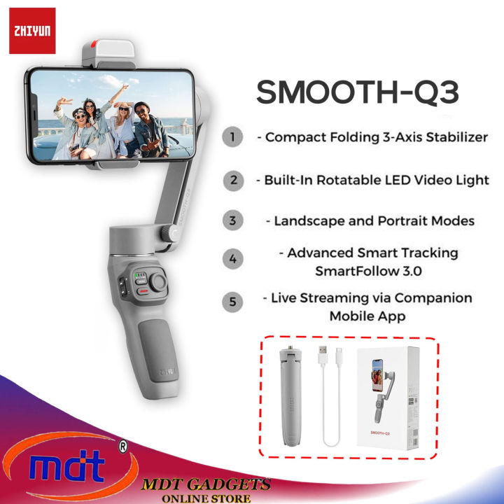 Smooth Q3 Smartphone Gimbal Stabilizer Handheld 3-Axis with LED Fill ...