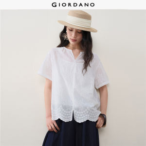 Giordano Women Embroidered cotton scallop hem blouse Free Shipping 18346716