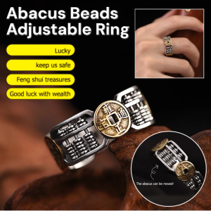 【Wealth From All Directions】Copper Coin Abacus Ring Abacus Beads Adjustable Ring Chinese Retro Copper Coin Opening Ring