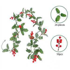 VELORUMH Handmade Simulated Christmas Rattan Silk Flower Simulated Christmas Artificial Leaf Festival DIY Rattan Garland Pendant Home Decor