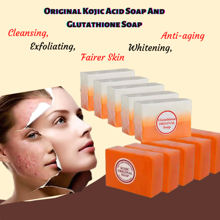 5PCS PER PACK Original Kojic Acid & Glutathione Soap All Natural Face And Body Intensive Whitening 5PCS PER PACK Original Kojic Acid & Glutathione Soap All Natural Face And Body Intensive Whitening