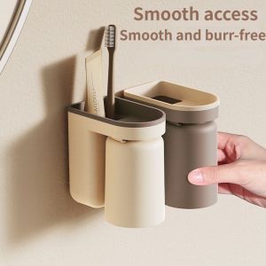 Toothbrush Holder Set Toothbrush Organizer for Bathroom Wall Mounted with Rear Storage Box