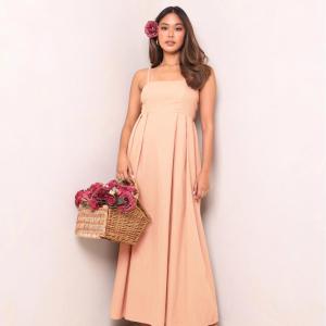 ZEALO Anastasia Strap Simple Maxi Dress Linen Best fit to Medium SemiLarge Available colors are Cream Toffee Taupe Choco Rust Forest Green Royal Blue Teal Orange Mocha Skintone Dusty Magenta Hot Pink Light White