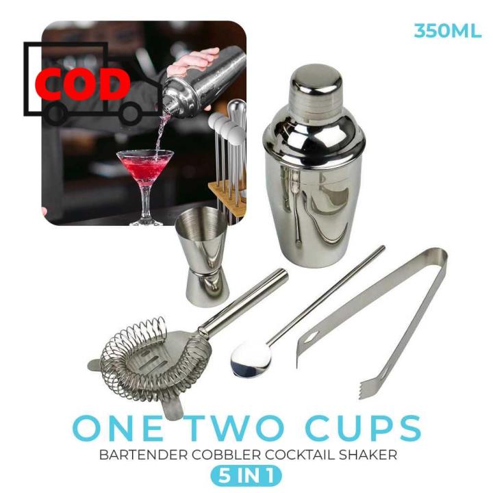 Bartender Set 5 in 1 Cocktail Shaker Bottle 350ml Jigger Stainless Pengaduk Minuman Bar Cafe Barista