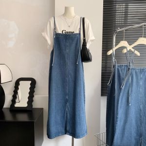 Gaun Jeans Wanita Modern Pakaian Tradisional Rok Jeans Panjang Elegan Ukuran Besar 4XL