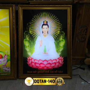 Tranh Điện Quan Thế Âm Bồ Tát Có Đèn Trang Trí Bàn Thờ Phòng Thờ Treo Tường DQTAN-140