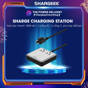 Trạm sạc nhanh Sharge 6 in 1 sạc nhanh 100W bao gồm 2 cổng AC 3 cổng type C đa dụng tiện lợi thích hợp để bàn