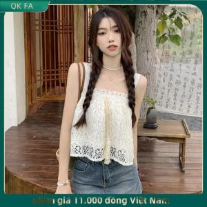 QK FA ✨ Mùa hè rỗng tua dệt kim Yếm phụ nữ rắn màu không tay lỏng lẻo Tank Top