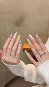 100% HANDMADE Artificial Nail Almond Shape Sweet Cool Simple Star Hot Girl Phototpy Press on Nails Reusable and Removable Nails with Toolkit