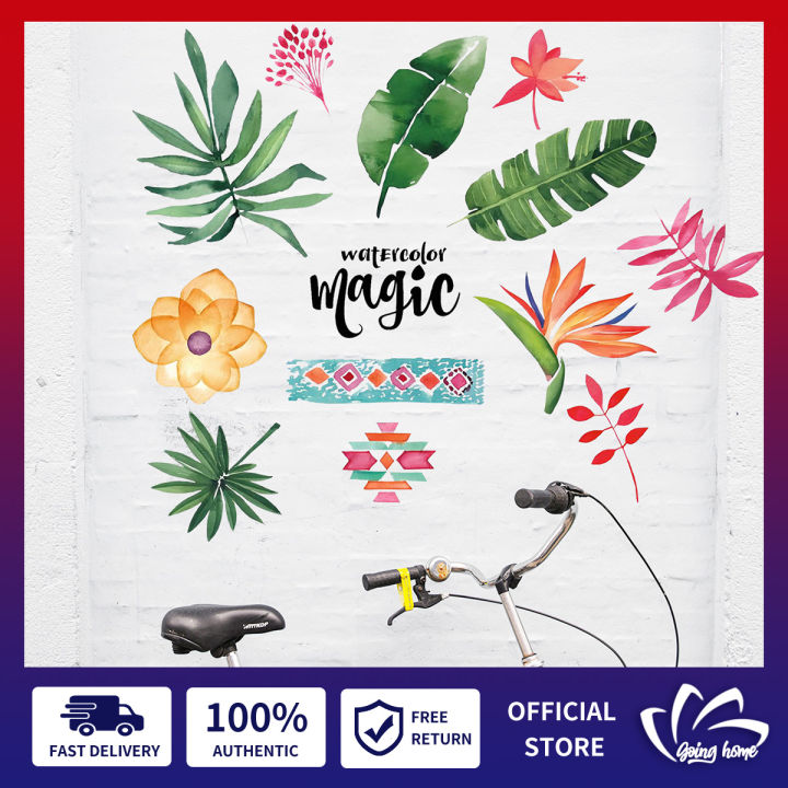 Green Plants Fresh Leaves Wall Stickers Decals Vibrant Tropical Leaf Peel and Stick Wallpaper ...
