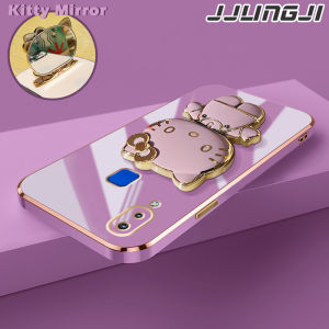 JJLINGJI Casing Ponsel untuk VIVO Y91 Y91i Y95 Y91C Y1s Y90 Y81 Y83 Y81i Y71 Y71i Case pelindung 3D lensa kamera wadah Casing HP anti guncangan Kesing Gel silika Phone Stands lapisan batas pola Hello Kitty Softcase