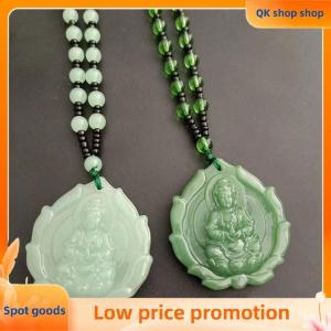✨QK shop✨ Chinese Style Green Jade Hand-Carved Guanyin Jade Pendant Necklace Ornament Amulet For Women Man Lucky Jewelry Gift