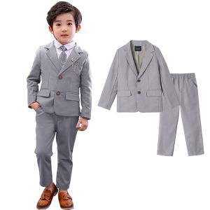 LOlanta 2Pcs Boys Formal Set Jacket Coat + Pants Set Kids Formal Suit Long Sleeve Blue Red White Coat Children Birthday Party Competition Speech Wedding Clothing