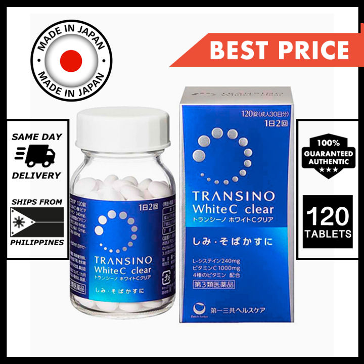 transino glutathione Transino White C Clear 120 Tablets L-cysteine Vitamin C Anti Dark Spot  Freckles Melasma Whitening Antioxidant Brightening Glutathione Supplement  Capsules