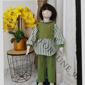 Setelan import anak perempuan terbaru set tunik anak perempuan motif salur bahan crinkle mix knit caramel import usia 3 - 12 tahun korean style kekinian motif salur rompi setelan tangan panjang anak perempuan kekinian style anak korea 2024 - COD