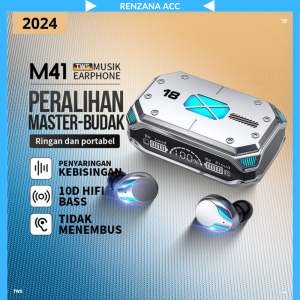 M41 Bluetooth 5.3 TWS Earbud dengan Power Bank 4500mAh dan Desain Alloy Metalik - Tahan Air dan Noise Cancelling