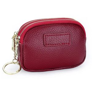 Royal Bagger Coin Purse for Women Genuine Cow Leather Mini Double Zipper Keychain Wallet Purses Fashion Lipstick Storage Bag 208
