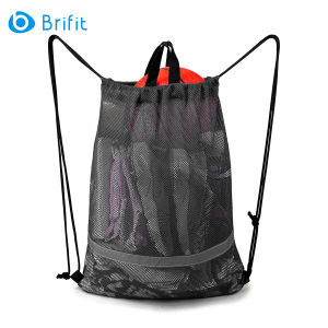 Brifit Mesh Drawstring Bag with Zipper Pocket Beach Bag for Swimming Gear Backpack Reflective Large Bag Fins for Adults Boys Girls Sports Football Soccer Kickboard Washable Foldable Bag