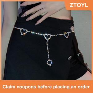 【ZTOYL】 เข็มขัดโซ่โลหะหัวใจสำหรับชุดเดรสสายรัดเอวสำหรับผู้หญิงเข็มขัดคาดเอวคริสตัลพลอยเทียม