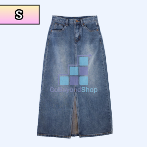 10อัน กระโปรงยีนส์ กระโปรงผู้หญิง  ทรงเอ เอวสูง สไตล์เกาหลี  เอวเล็กใส่ได้ ผ้าไม่ยืด ผ่าหน้า gb99