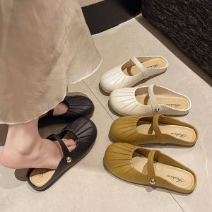 DSFIF Anti Slip Flat Slippers Women PVC Sweet PU Leather Slippers Fashion Soft Soled Slides Sandals Summer