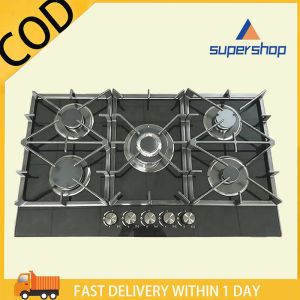 5-Burner Stainless Steel Built-in Gas Cooktop Dual Fuel Natural Gas & LPG Liquefied Petroleum Gas Hob for Household Kitchen Cooking