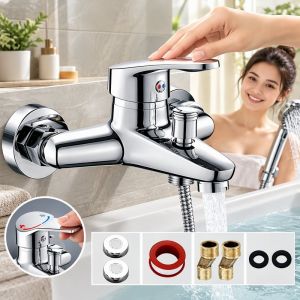 Bathroom Hot Cold Faucet 304 Stainless Steel Copper Ceramic Valve Core Dual Outlet Mixer Shower Leak Proof