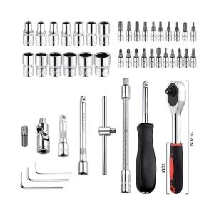 Set Kunci Sok Kunci Shock 46 pcs Mobil Motor Lengkap Socket Tool Kit Pas Ring L Motor Mobil