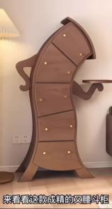 Solid Wood Tilted Head Fork-Waist Robot Chest of Drawers Storage Cabinet Tilted Neck Cabinet