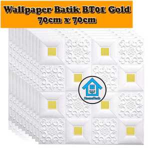 HT Wallpaper Stiker Foam Motif Batik BT01 Gold Premium Wall Paper Sticker Dinding