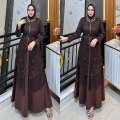 Gamis wanita pesta Kondangan Full Brukat dua Layer Series Coklat mahogani Terbaru 2026 Ceisya dress bahan Velvet Premium Dress wanita Bridesmaid Look Ukuran M L XL XXL. 