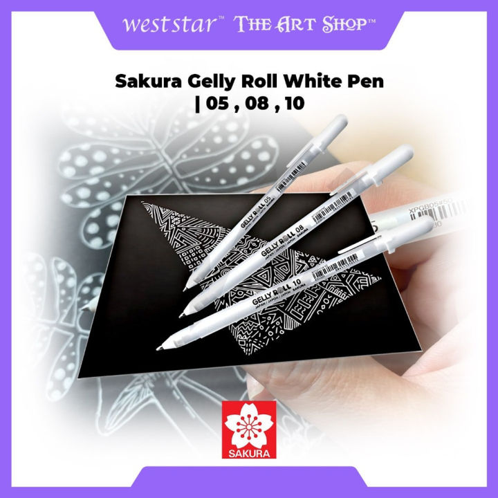 Sakura Gelly Roll Stifte – 6 Stück, Bright White, Mix-Size 08 – Pigmenttinte, Wasserfest, Lichtbeständig
