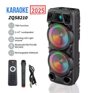 ZQS 8210 Dual 8" 40W Bluetooth Speaker Super Bass KTV Karaoke Trolley Wireless Speaker with LED MIC