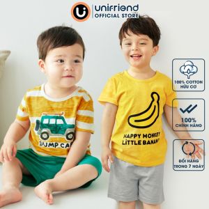 Bộ ngắn tay thun cotton mịn bé trai bé gái mặc nhà mùa hè Unifriend Hàn Quốc U2023-31. Size đại 5 6 8 10 tuổi