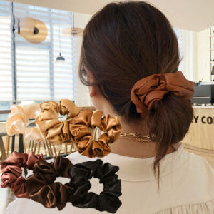 QQ FLM เชือกรัดผมหางม้าของผู้หญิงเชือกผูกผมหางม้าผ้าซาตินสีพื้นยืดหยุ่น