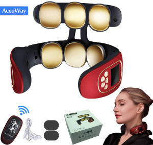 AccuWay Neck Massager with Heat Neckology Intelligent Neck Massager Pulse Wireless Neck Massager Travel Smart Neck Massage Equipment for Office Home Airplane and Travel (Red-6d)