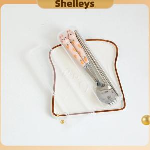[Shelleys] 3pcs dễ thương thiết lập dao kéo phim hoạt hình Bunny thép không gỉ gương đánh bóng Flatware Bộ muỗng và nĩa đũa đặt hộp lưu trữ