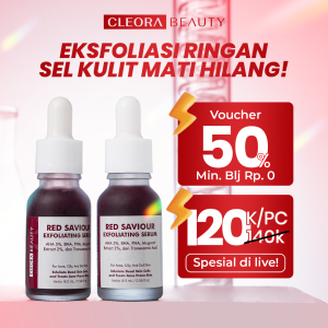 [2PCS HEMAT] Cleora Beauty Peeling Solution Serum - Red Saviour AHA BHA PHA Eksfoliasi Wajah Berminyak Kusam Mengangkat Sel Kulit Mati Mencerahkan Skincare Jerawat Acne Niacinamide Dark Spot Brightening & Kotoran Mugwort Scincare Exfoliasi Perawatan Kul