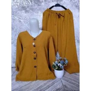 TERLARIS DAN TERBARU SETELAN CRINGKLE WANITA MUSLIM MOTIF POLOS TERBARU ALESAH SET BAHAN CRINGKLE AIRFLOW KANCING AKTIF