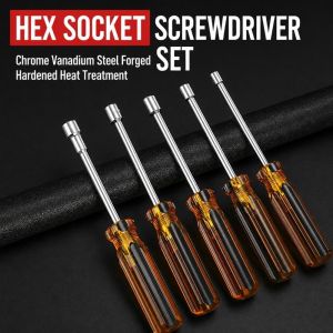 YESMILE 5/5.5/6/7/8/9/10mm Nut Driver Steel Hex Socket Hand Socket Durable Hex Driver Hand Repair