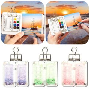 HUANG อะคริลิค จานสีน้ำ แม่เหล็ก ทรายดูด กล่องสีเปล่า แบบพกพา แบบพับได้ กล่องสีพิงกิเมนท์ นักเรียน