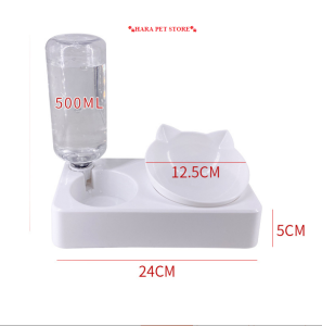 Chén ăn cho Chó Mèo chống gù lưng kèm bình nước tự động (có hộp giấy) mẫu mới - Hara Pet Store