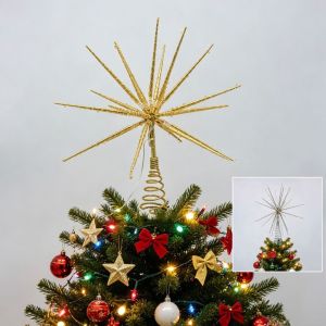 MUSCLEX Ngôi sao lấp lánh 3D Đồ trang trí đỉnh cây thông Noel Sắt Tỏa sáng Đồ trang trí cây thông Noel Trang chủ Thắp sáng Đỉnh cây phát sáng Trang trí tiệc
